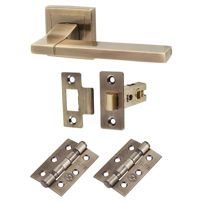 Altro Dita Latch Door Handle on Square Rose Kit – Antique Brass