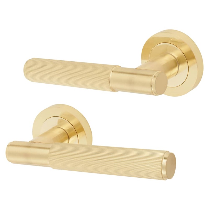 Altro Nova Lines Door Handle on Rose – Satin Brass