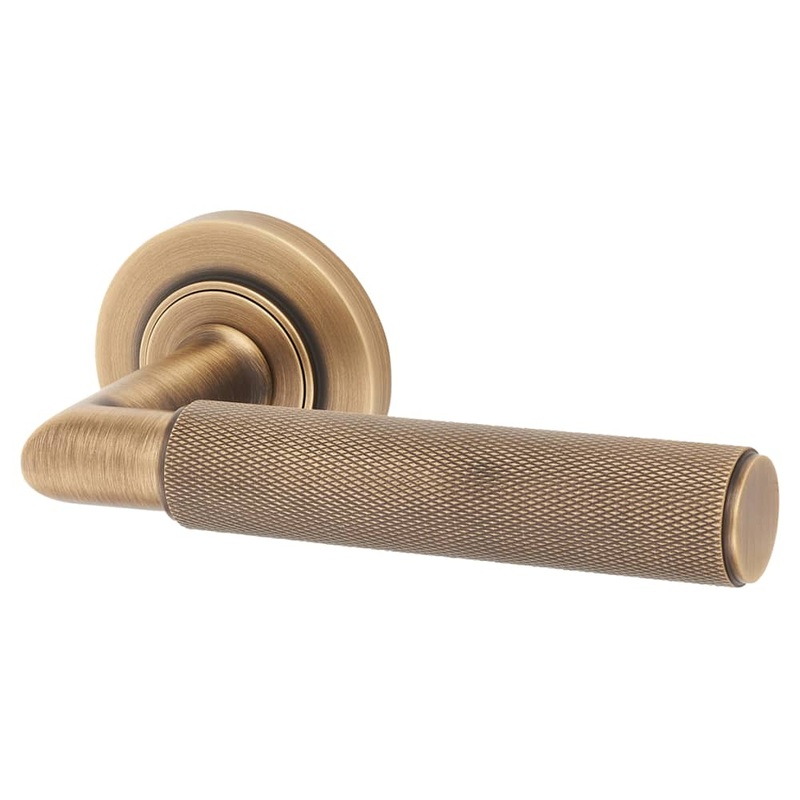 Burlington BUR40 by Frelan Piccadilly Door Handle on Plain Rose – Antique Brass