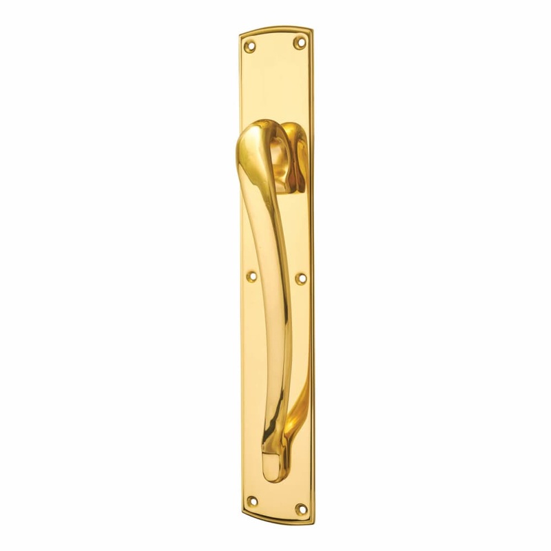 Carlisle Brass Offset Door Pull Handle on Plate – Screw Fix – 450 x 75mm – RH – Polished Brass