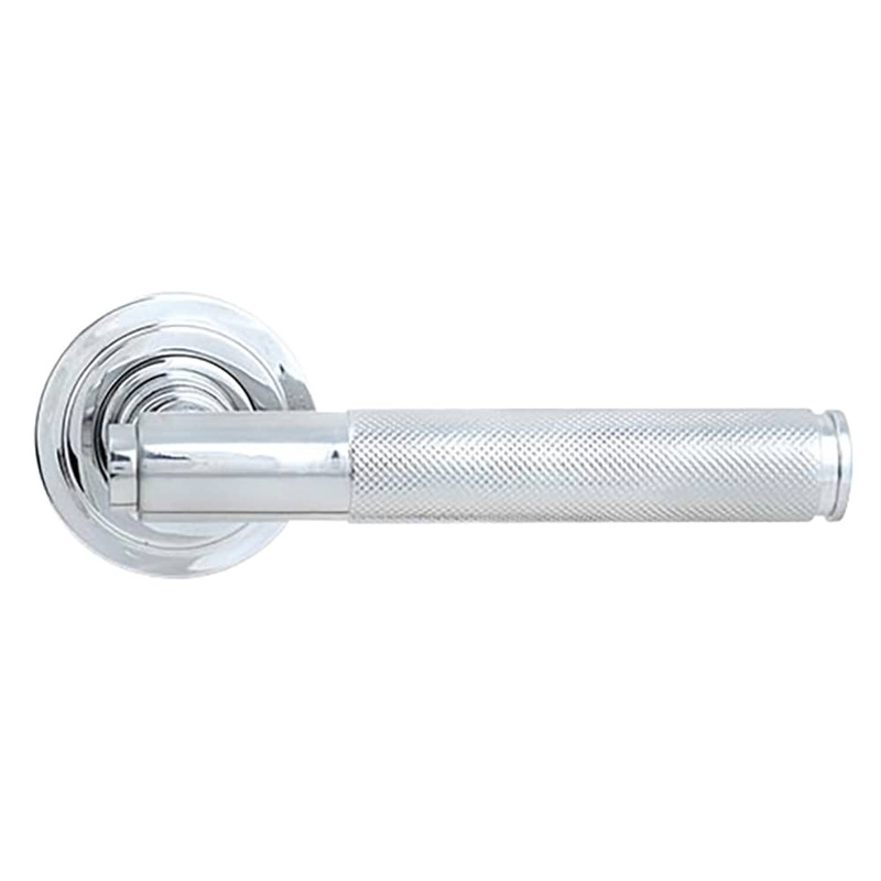 From The Anvil Brompton Knurled Door Handle on Art Deco Rose – Polished Chrome