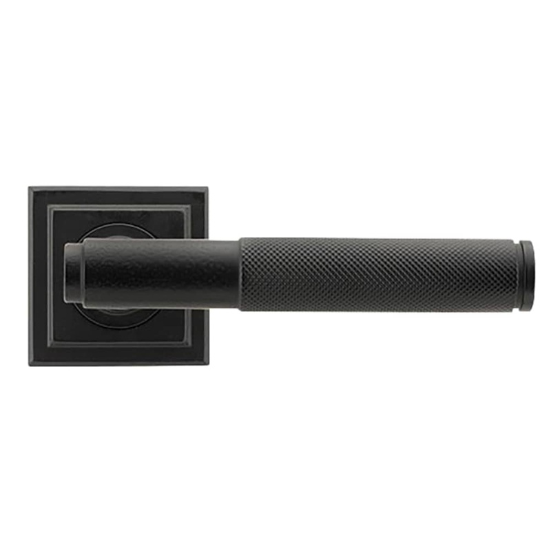 From The Anvil Brompton Knurled Door Handle on Square Rose – Matt Black