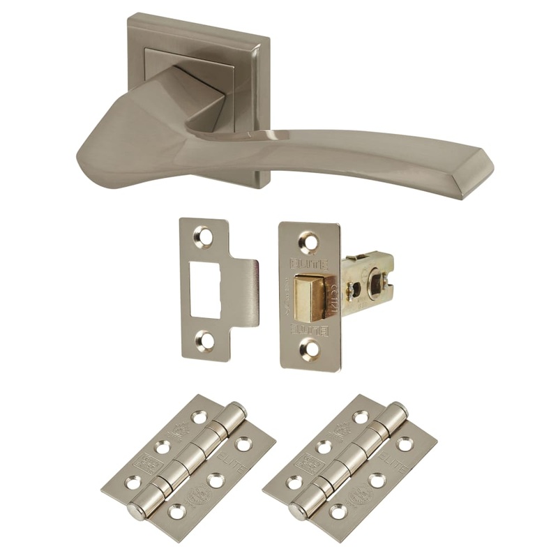 Hampstead Abruzzo Latch Door Handle on Square Rose Kit – Satin Nickel