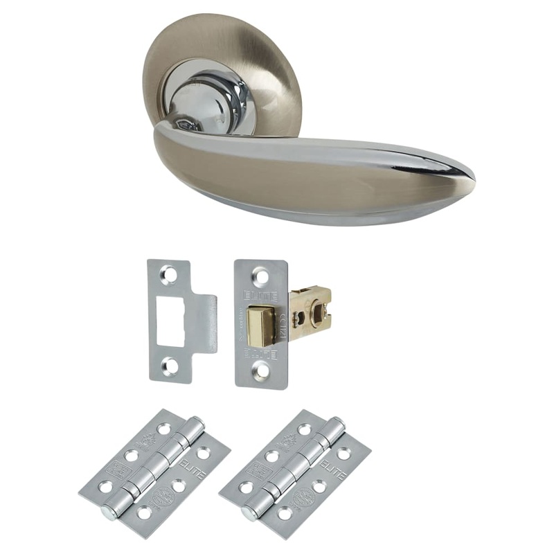 Hampstead Cortona Latch Door Handle on Rose Kit – Satin Nickel/Polished Chrome