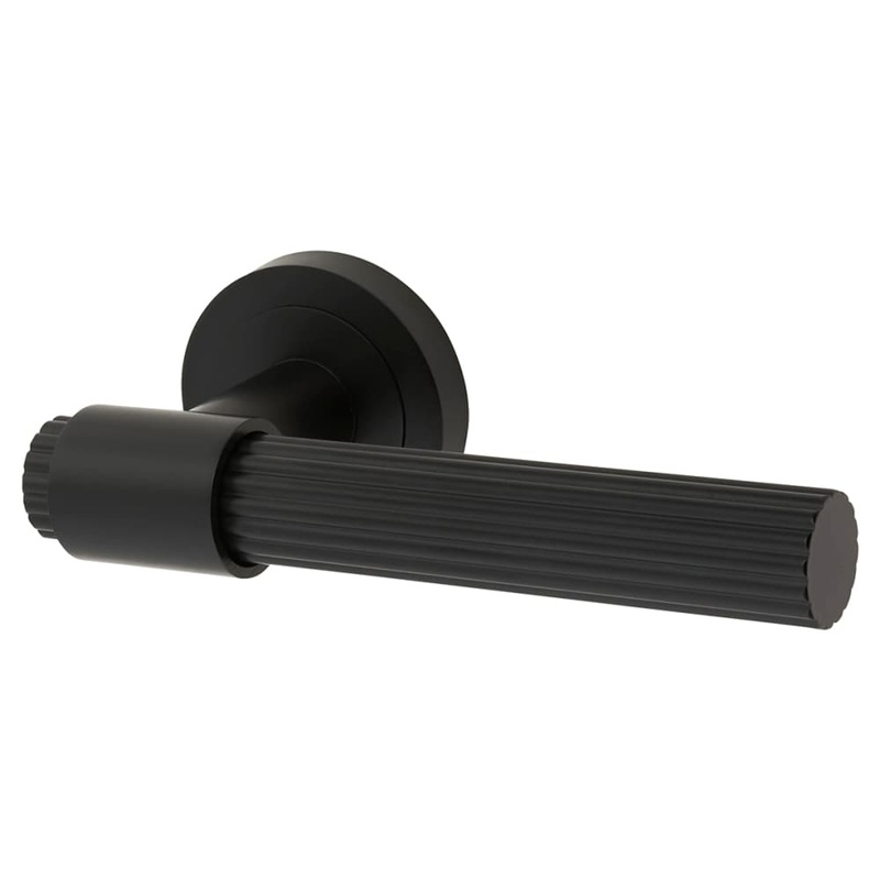 Hampstead Eva Lines Door Handle on Rose – Matt Black