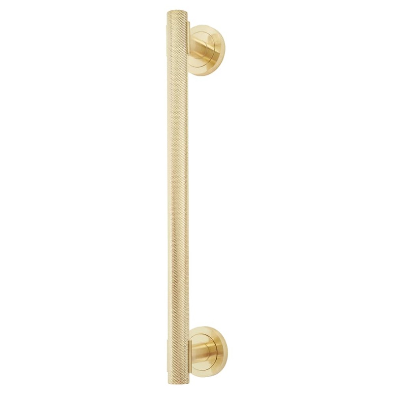 Hampstead Knurled T-Bar Door Pull Handle on Rose – Screw Fix – 300mm Centres – Satin Brass