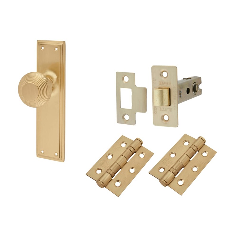 Hampstead Miller Reeded Mortice Door Knob on Backplate Kit – 205 x 52mm – Satin Brass