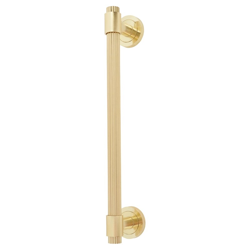 Hampstead Thick Lines T-Bar Door Pull Handle on Rose – Screw Fix – 300mm Centres – Satin Brass