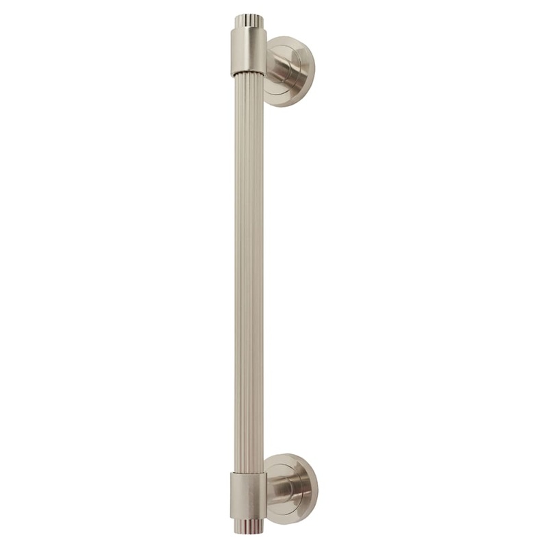 Hampstead Thick Lines T-Bar Door Pull Handle on Rose – Screw Fix – 300mm Centres – Satin Nickel
