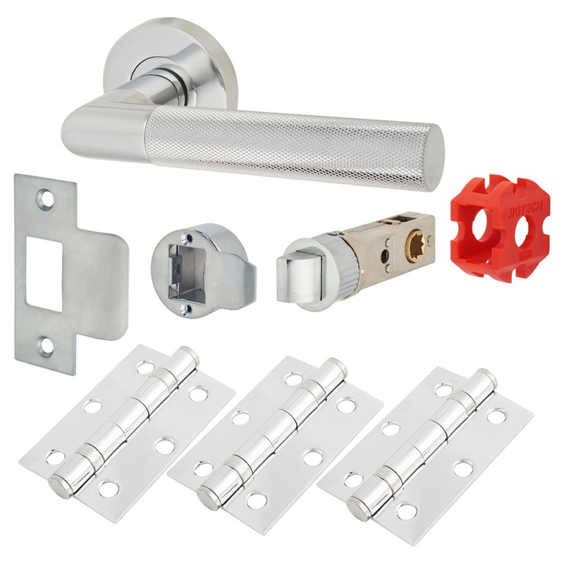 Jigtech Tactil Latch Door Handle on Rose Kit – Passage – Polished Chrome