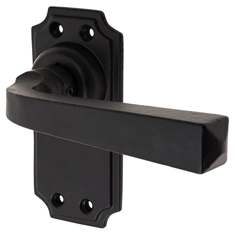 Olde Forge York Latch Door Handle – Short Plate – 102 x 48mm – Smooth Black