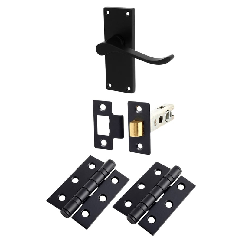 Touchpoint Budget Scroll Latch Door Handle Kit – Short Plate – Matt Black