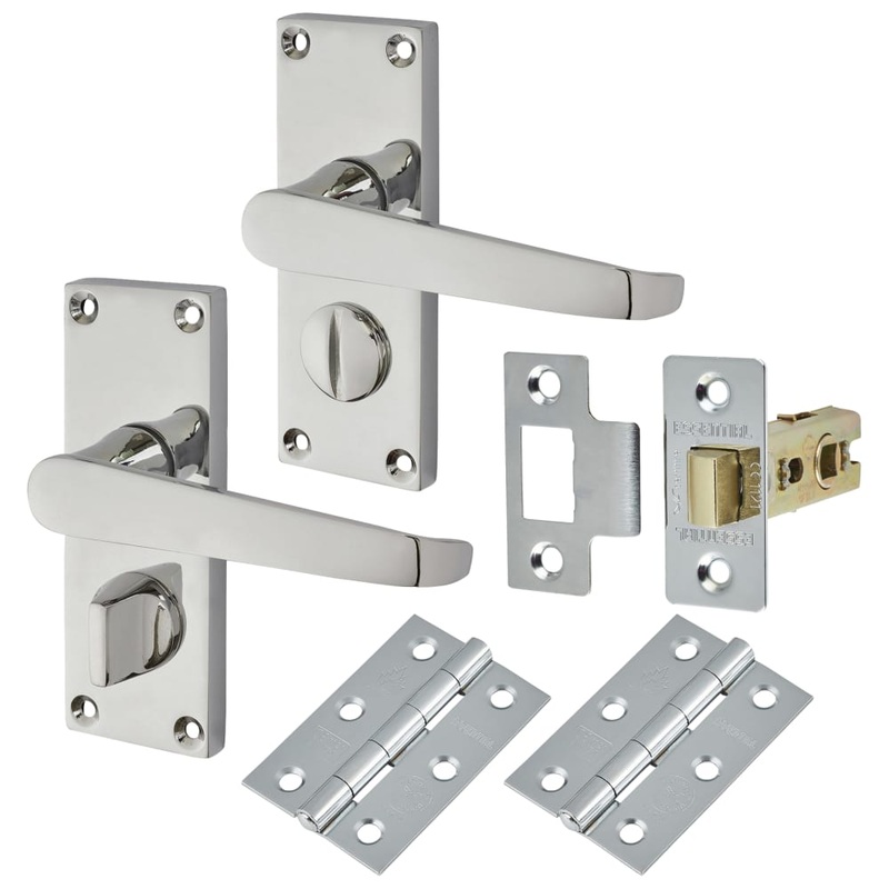 Touchpoint Budget Straight Privacy Door Handle Kit – Short Plate – Polished Chrome