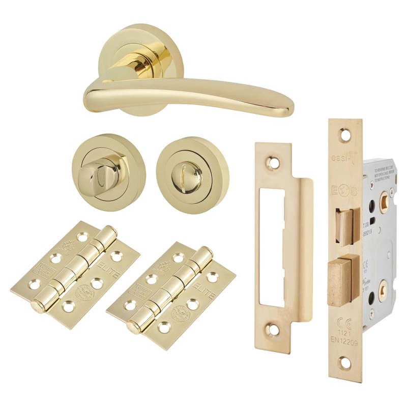 Touchpoint Eloise Bathroom Lock Door Handle on Rose Kit – Polished Brass