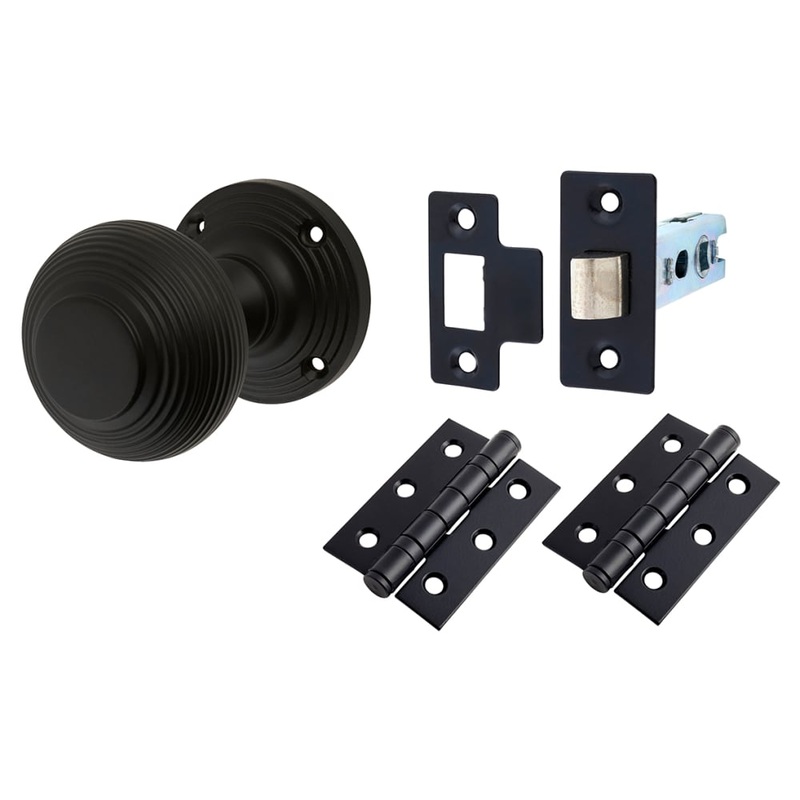 Touchpoint Reeded Beehive Mortice Door Knob Kit – 60mm Rose Diameter – Matt Black
