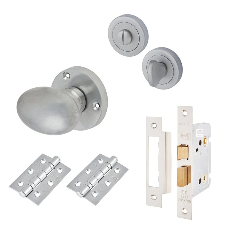 Touchpoint Victorian Oval Bathroom Lock Mortice Door Knob Kit – 61mm Rose Diameter – Satin Chrome