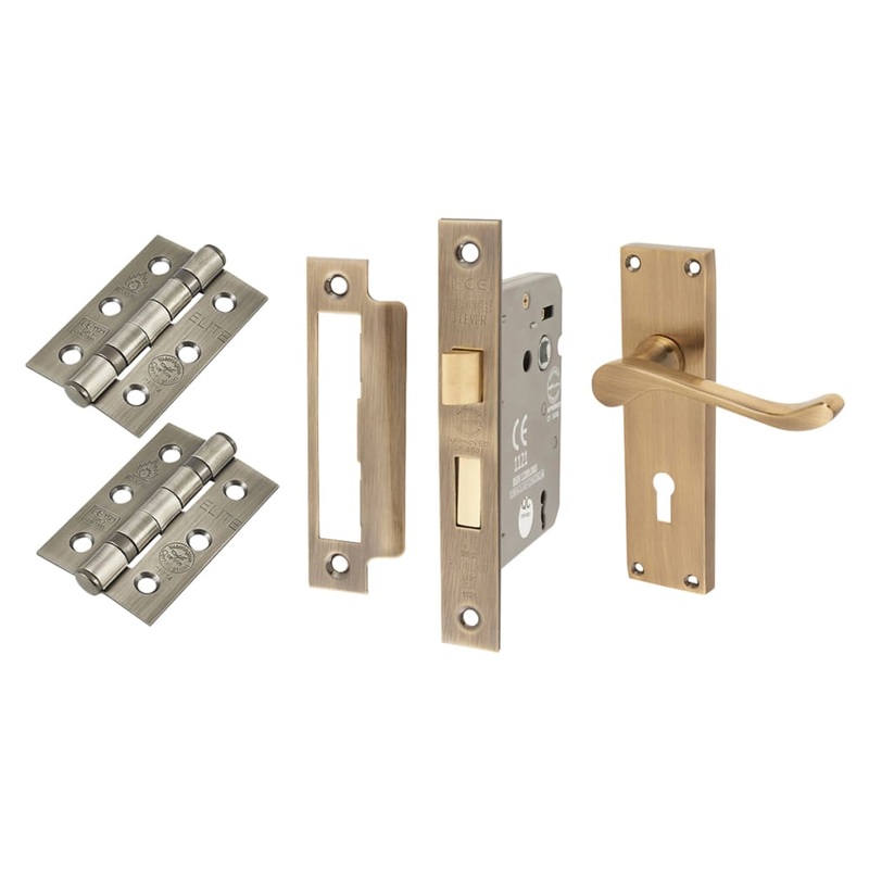 Touchpoint Victorian Scroll 3 Lever Sashlock Door Handle Kit – Antique Brass