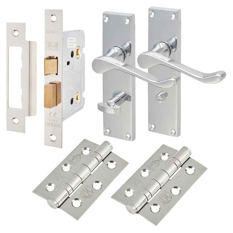 Touchpoint Victorian Scroll Bathroom Lock Door Handle Kit – Polished Chrome