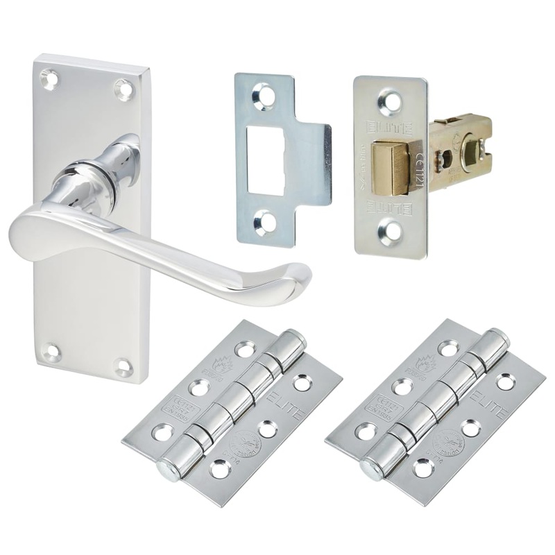 Touchpoint Victorian Scroll Latch Door Handle Kit – Short Plate – Polished Chrome