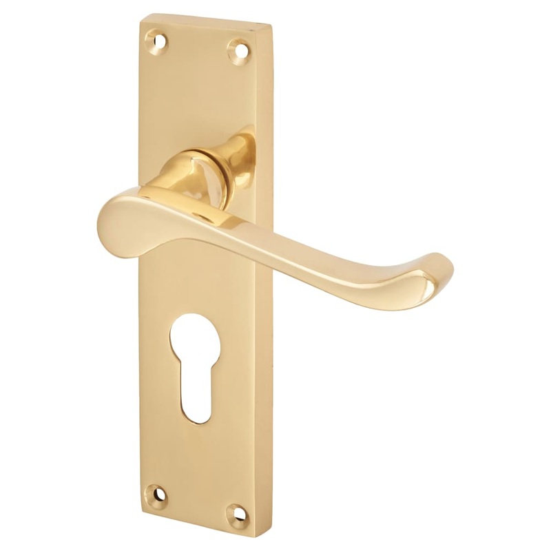 Touchpoint Victorian Scroll Lock Door Handle – Euro – 155 x 42mm – Polished Brass