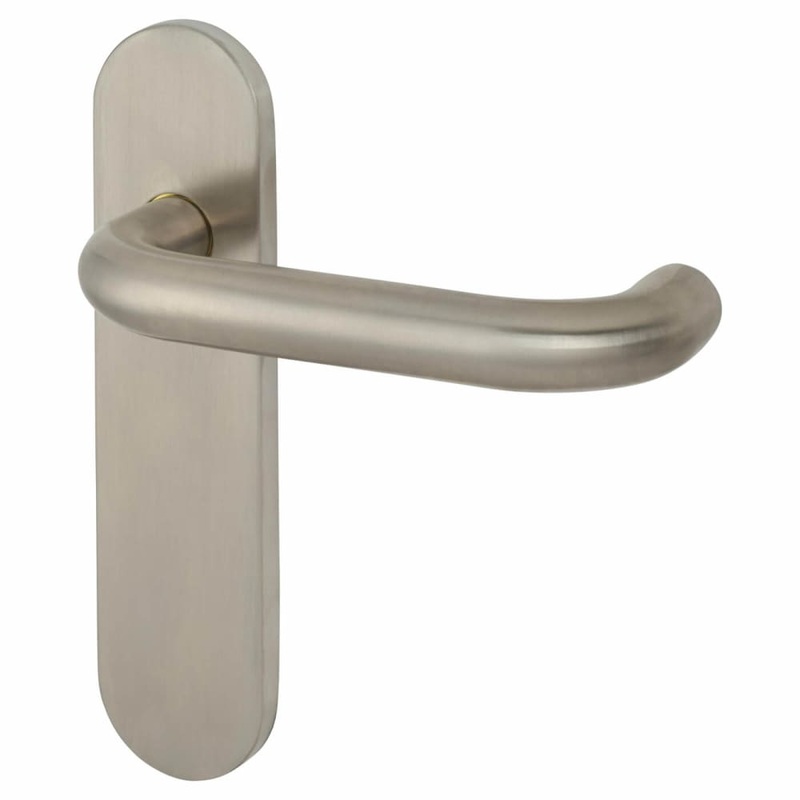 Altro 19mm Return to Door Latch Door Handle – Radius Plate – 170 x 45mm – Satin Stainless Steel