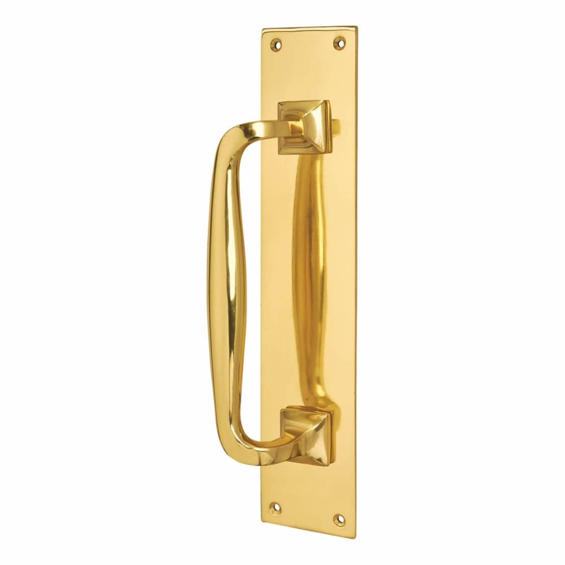 Altro Brewery Offset Door Pull Handle on Plate – Screw Fix – 305 x 63mm – Polished Brass