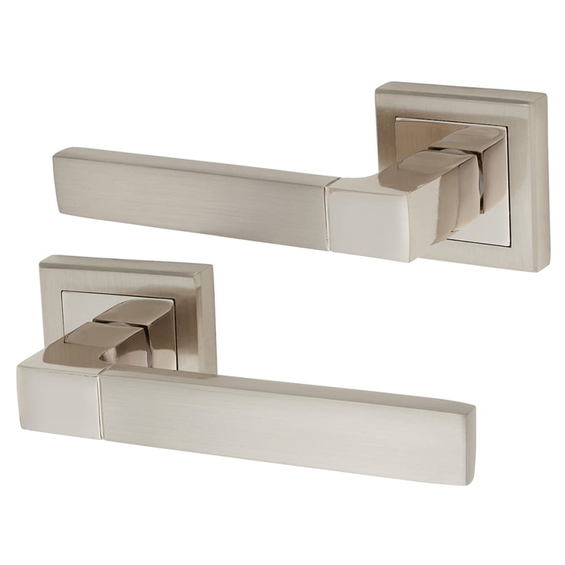 Altro Gama Door Handle on Square Rose – Polished/Satin Nickel