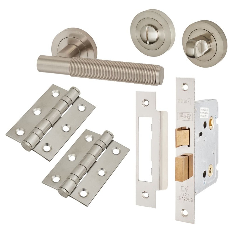 Altro Lily Reeded Bathroom Lock Door Handle Kit – Satin Nickel