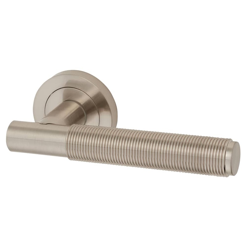 Altro Lily Reeded Door Handle on Rose – Satin Nickel