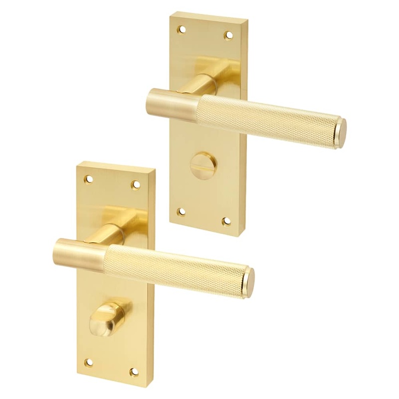 Altro Remi Knurled Bathroom Door Handle – 155 x 55mm – Satin Brass