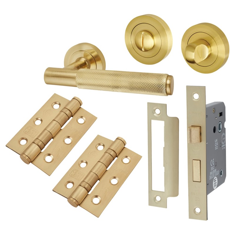 Altro Remi Knurled Bathroom Lock Door Handle Kit – Satin Brass