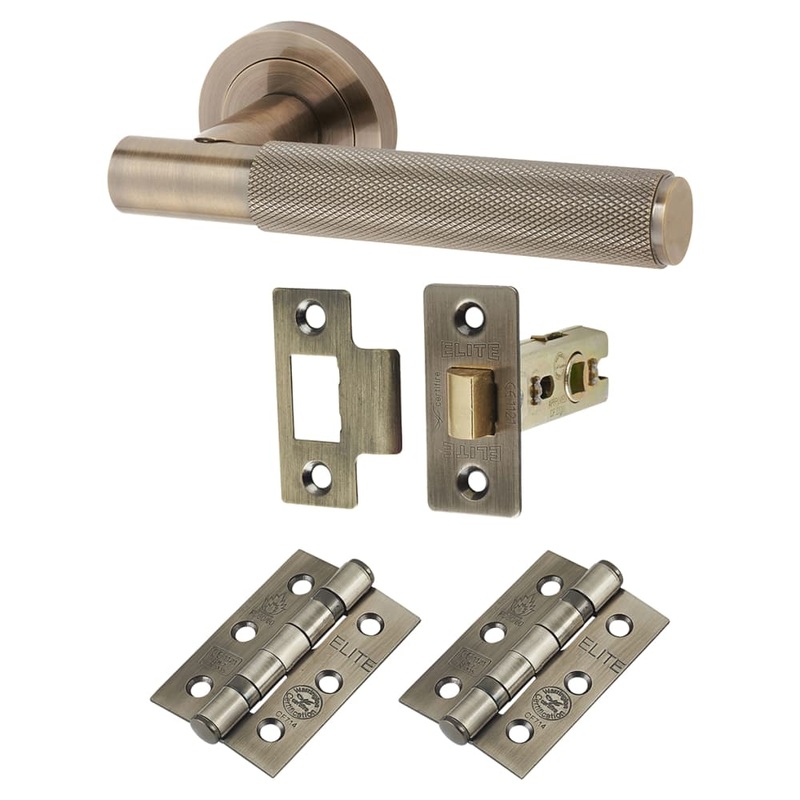Altro Remi Knurled Latch Door Handle on Rose Kit – Antique Brass