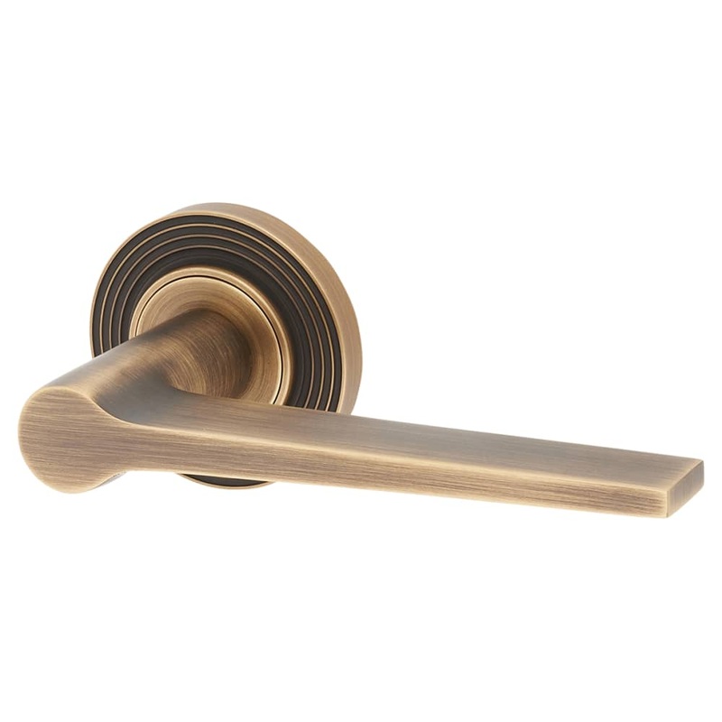 Burlington BUR20 by Frelan Knightsbridge Door Handle on Reeded Beehive Rose – Antique Brass