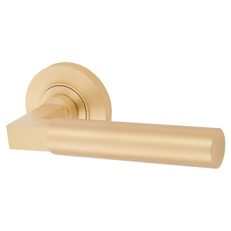 Burlington BUR30 by Frelan Westminster Door Handle on Knurled Rose – Satin Brass