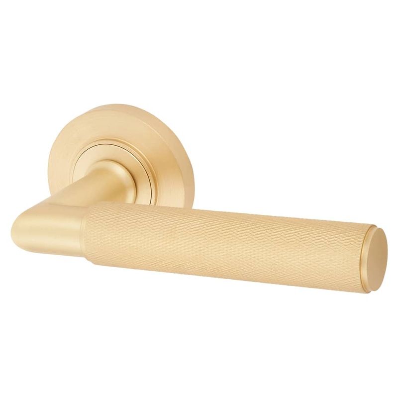 Burlington BUR40 by Frelan Piccadilly Door Handle on Plain Rose – Satin Brass