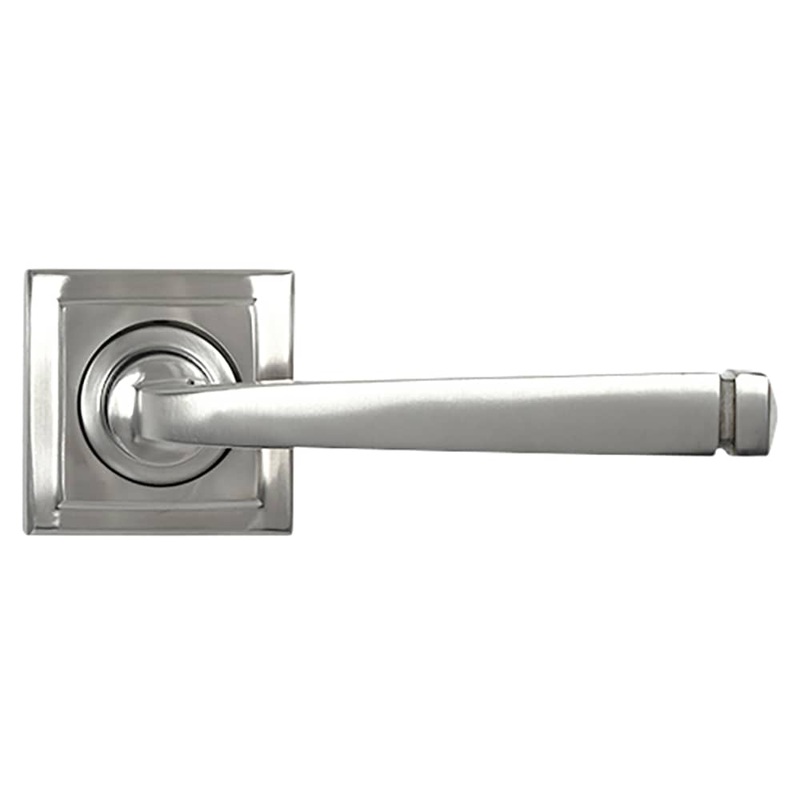 From The Anvil Avon Door Handle on Plain Square Rose – Satin Stainless Steel