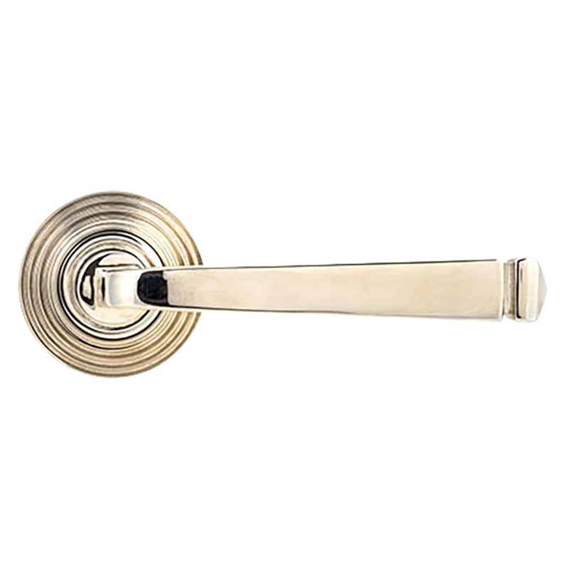 From The Anvil Avon Door Handle on Reeded Beehive Rose – Polished Nickel