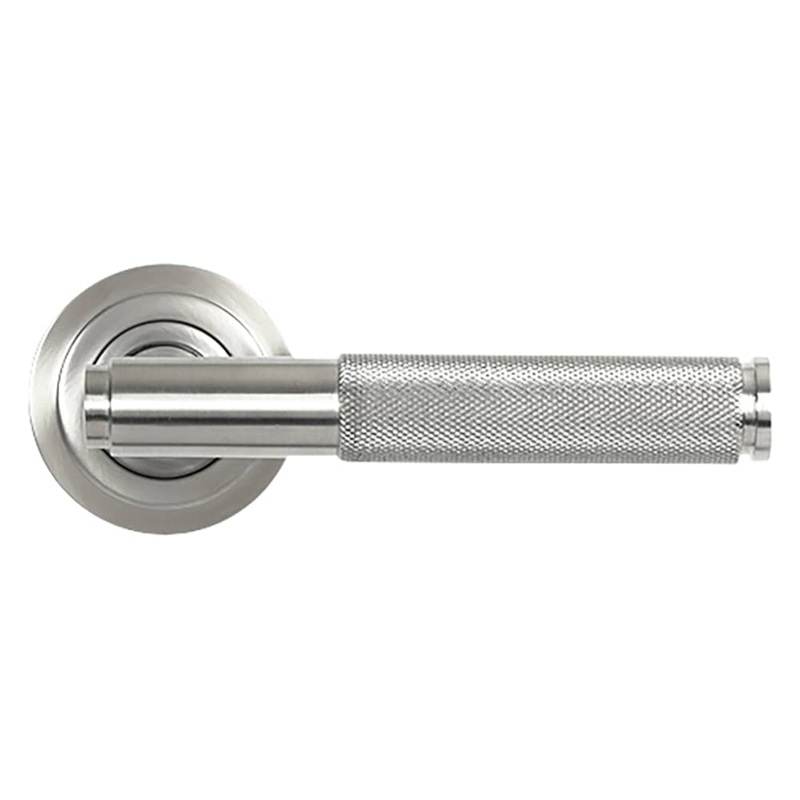 From The Anvil Brompton Knurled Door Handle on Art Deco Rose – Satin Stainless Steel