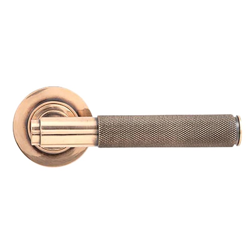 From The Anvil Brompton Knurled Door Handle on Rose – Polished Bronze