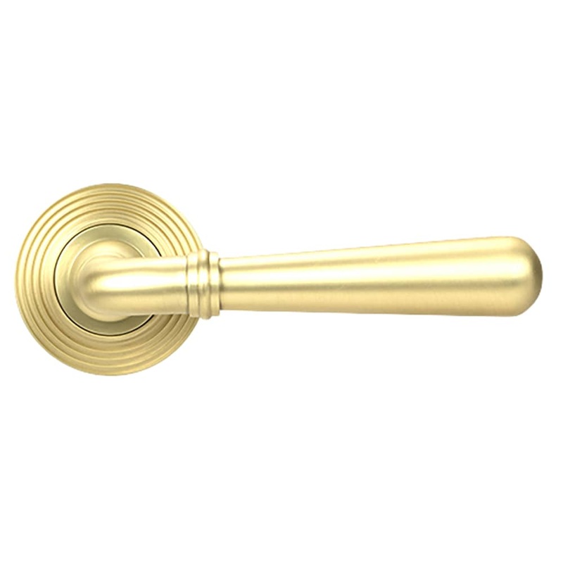 From The Anvil Newbury Door Handle on Reeded Beehive Rose – Satin Brass