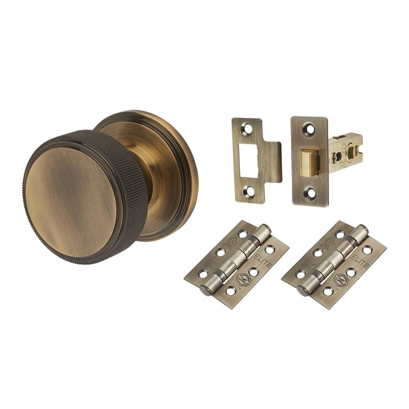 Hampstead Riley Lines Mortice Door Knob Kit  – 62mm Rose Diameter – Antique Brass