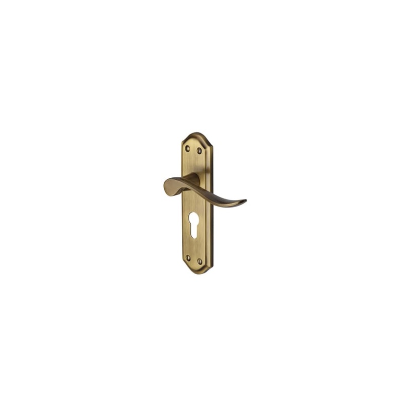 Heritage Brass by M Marcus Sandown Lock Door Handle – Euro – 180 x 48mm – Antique Brass
