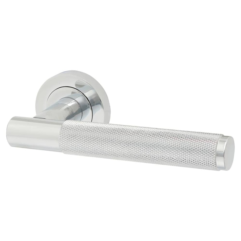 Jedo by Frelan Bari Knurled Door Handle on Rose – Polished Chrome
