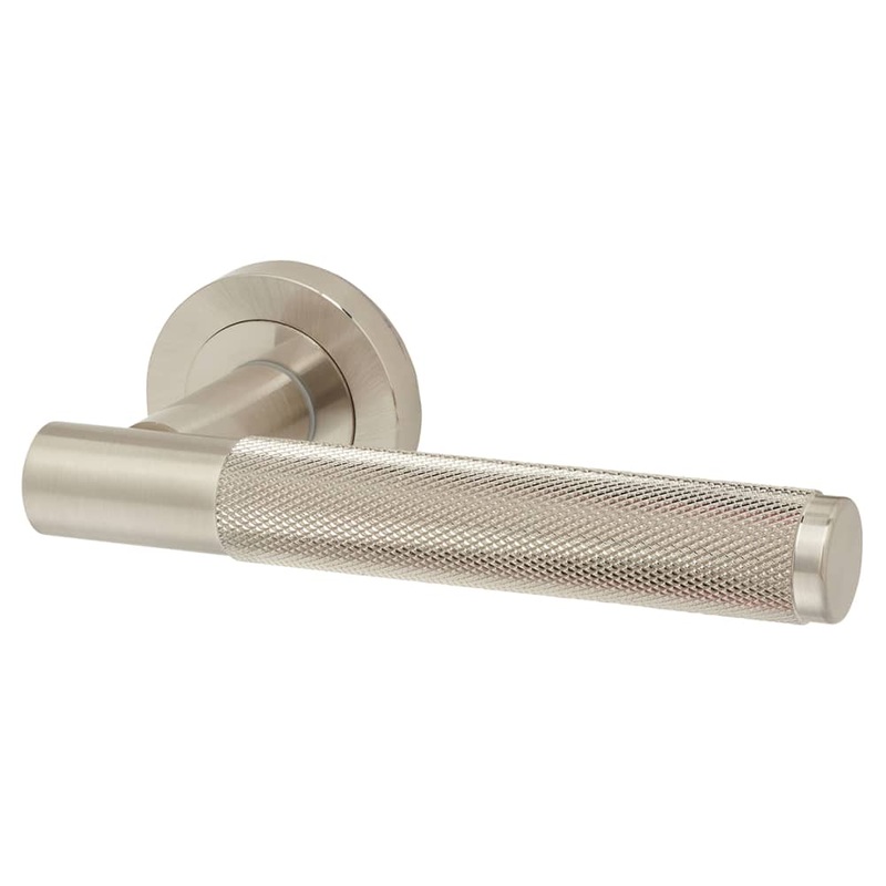 Jedo by Frelan Bari Knurled Door Handle on Rose – Satin Nickel