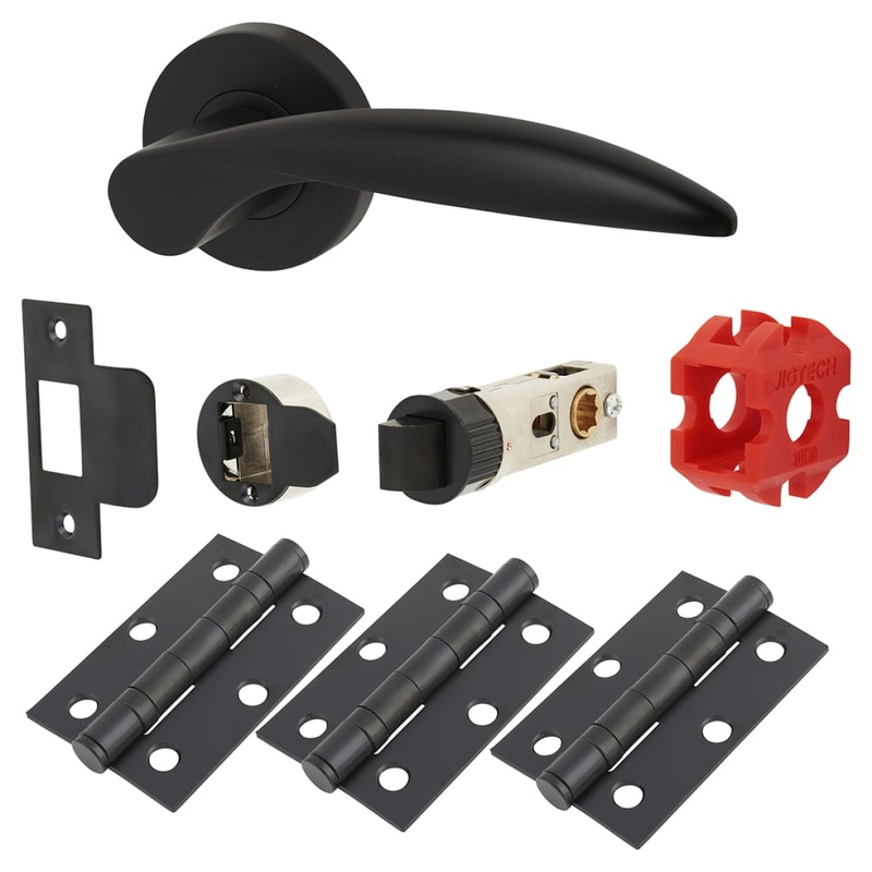 Jigtech Cresta Latch Door Handle on Rose Kit – Passage – Matt Black