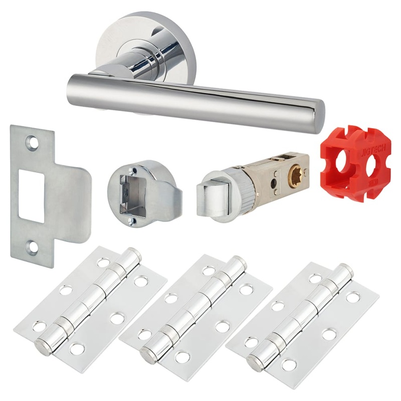Jigtech Eden Latch Door Handle on Rose Kit – Passage – Polished Chrome