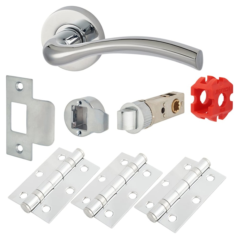 Jigtech Solar Latch Door Handle on Rose Kit – Passage – Polished Chrome