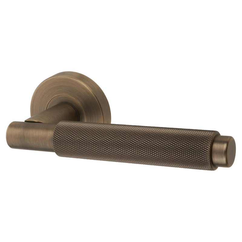 Jigtech Textura Door Handle on Rose – Matt Antique Brass