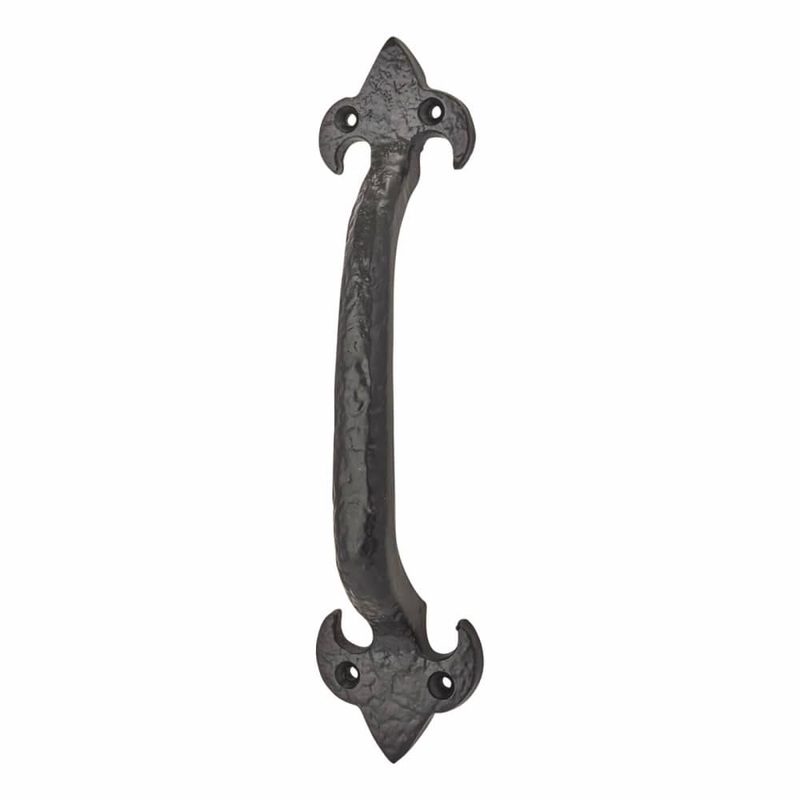Olde Forge Fleur de Lys D-Bar Door Pull Handle – Screw Fix – 228mm Centres – Antique Black Iron