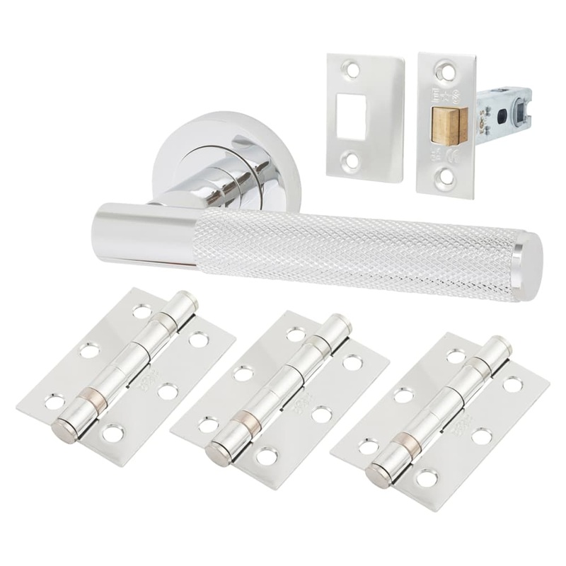 Serozzetta by Carlisle Brass Lagos Knurled Latch Door Handle on Rose Ultimate Kit – Polished Chrome